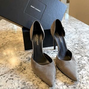 Saint Laurent Grey Suede D’Orsay Pumps